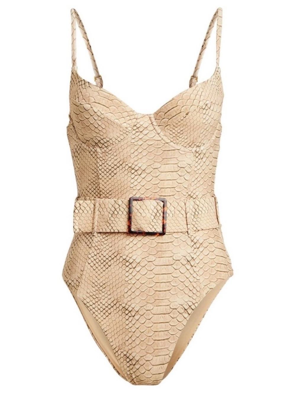 We Wore What Danielle Belted One Piece Swimsuit in Snakeskin Animal Print